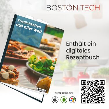 Електронні кухонні ваги Boston Tech HK110 з чашею зі сталі, висока точність, до 5 кг, водонепроникні, LCD-дисплей, функція тари та книга рецептів