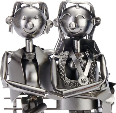 BRUBAKER Bottle Holder Men Loving Couple on Bench - Wine Bottle Holder Silver - Metal Bottle Stand Love - Metal Sculpture Gift for Married Couples with Gift Card (Woman + Man)