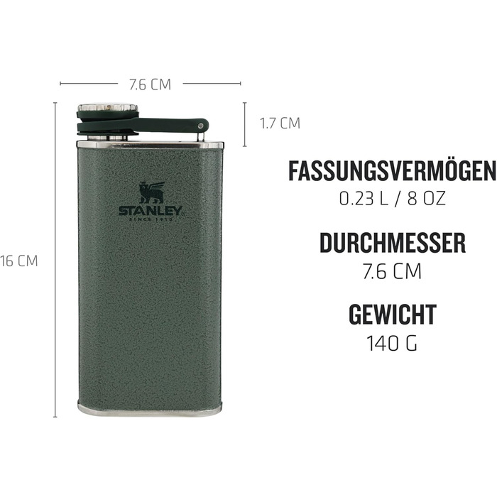 Термос Stanley Classic Wide Mouth 236ml з кришкою Never-Lose - нержавіюча сталь, широка горловина, BPA-Free, Hammertone Green