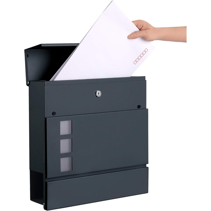 Поштовий ящик SONGMICS XXL з газетницею, антрацит, 37x37x10.5 см, з ключем та захистом від реклами