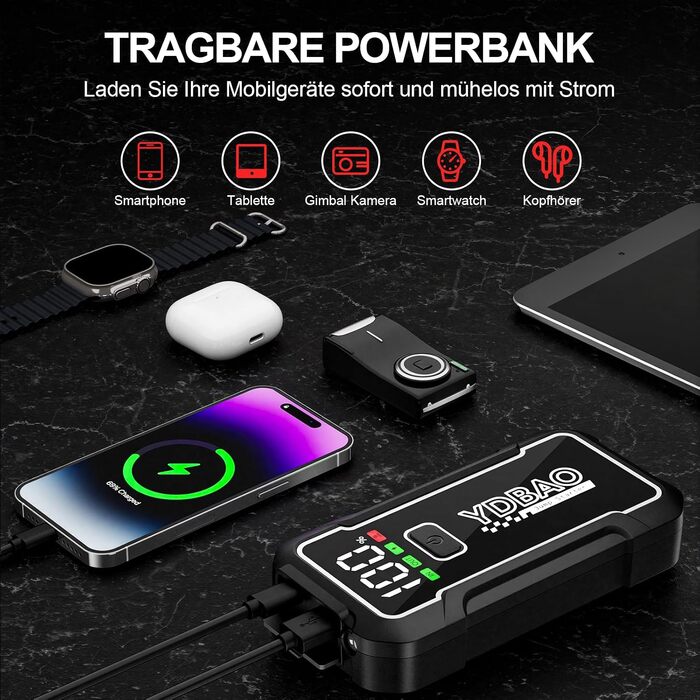 Бустер для автомобіля Starthilfe Powerbank 10000A для 12V авто, пусковий пристрій 9188DE