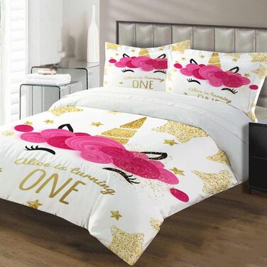LLTTEER Unicorn Bedding Set for Kids Girls, 3D Printed Unicorn Cartoon Bedspread, Soft Microfiber Duvet Cover with 2 Pillowcases 50x75cm for Girls (Unicorn 04, 200 x 200 cm)