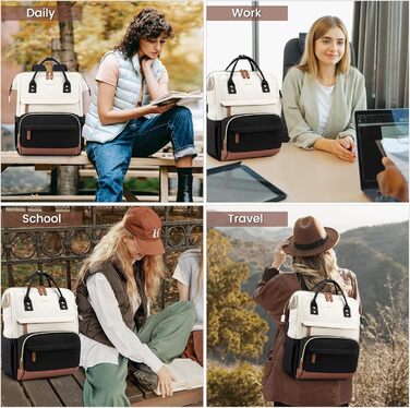 LOVEVOOK Рюкзак для жінок з відділенням для ноутбука 15.6 дюймів. Шкільний рюкзак для дівчат, підлітків, студентів. Водонепроникний рюкзак для школи, подорожей, університету, бізнесу. Кольори: бежевий, чорний, коричневий.