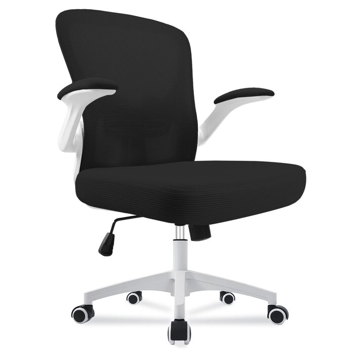 Ергономічне крісло для офісу та робочого столу з підйомними підлокітниками, регульованою підтримкою попереку, регульованою висотою поворотного сидіння та спинкою, що нахиляється до 130°, (Білий)
