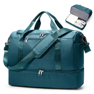 Спортивна сумка Weekender HPLQQ для ручної поїздки (45x36x20 см) - дорожня сумка, сумка для фітнесу, сумка для взуття, клінічна сумка, синя (D04)