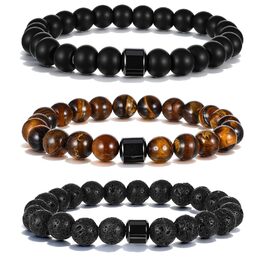 Чоловічий браслет з натурального каменю Тигрове око, 8 мм, набір 3 шт.