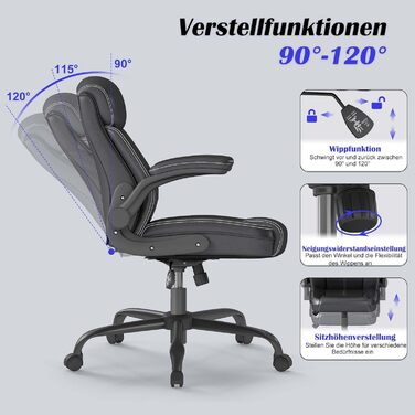 Офісний крісло AnyGod з шкіри, регульовані підлокітники, поворотне, для дому та офісу, до 136 кг, чорне