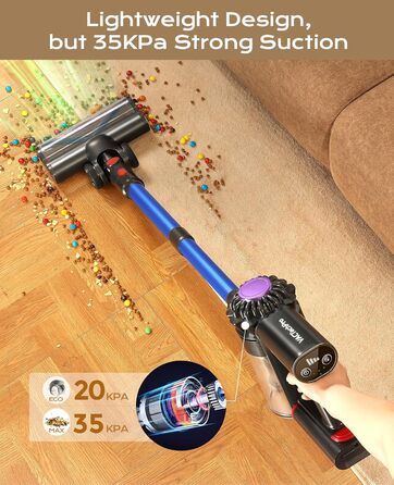 Бездротовий акумуляторний пилосос V15, 35KPa, 6-в-1, для твердих підлог та килимів, видаляє шерсть тварин (Блакитний)