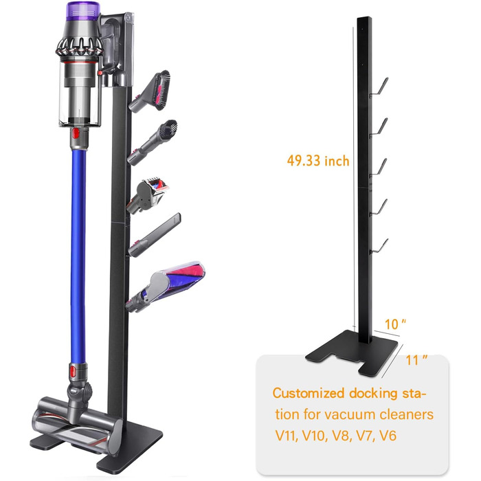 Підставка для пилососа сумісна з Dyson V15 Detect, V11, V10, V8, V7, V6. Органайзер для пилососа та аксесуарів, чорний (5 гачків).