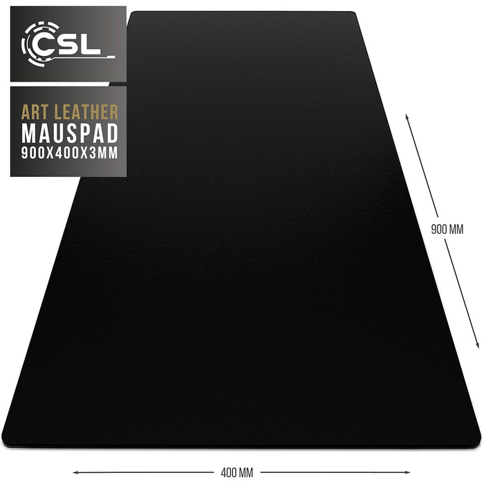 Килимок для столу CSL Premium 90x40 см, PU-шкіра, антиковзкий, водонепроникний, XXL для офісу та дому, чорний
