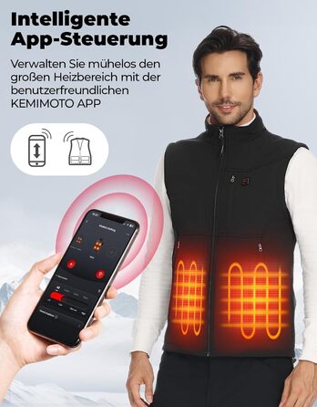 Обогреваемая жилетка KEMIMOTO с функцией App, для мужчин и женщин, с аккумулятором 10000mAh, 4 зоны обогрева, для мотоциклов, рыбалки, катания на лыжах, черный L