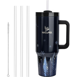Термокружка WALLFID 40oz з нержавіючої сталі, вакуумна ізоляція, з кришкою, 3 трубочки та щітка для чищення, для гарячих та холодних напоїв, ідеальна для кави, чаю, смузі та іншого (Ebenholz Hydra)