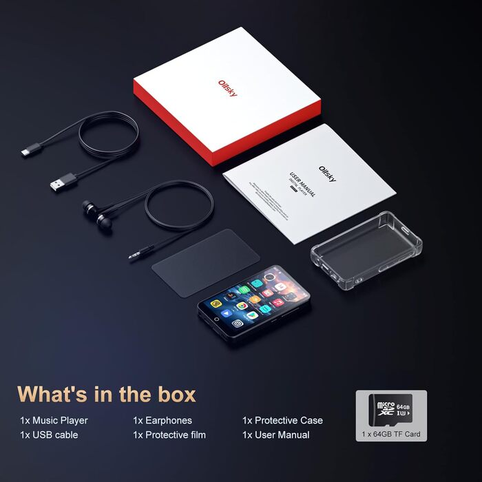 MP3 плеєр Oilsky 80GB з Bluetooth, WiFi та Android 9.0, 4