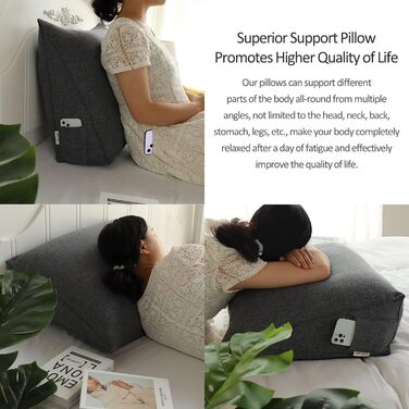 Підголовник для спини Johnear: трикутна подушка для ліжка, дивана, читання (сірий, 45x20x35 см)