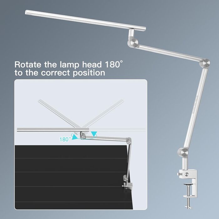 VERSKI LED Desk Lamp - Dimmable 18W Dual Light Source, Eye Protection, Daylight Lamp with 5 Color Temperatures & Adjustable Brightness for Home Office & Office - Silver
