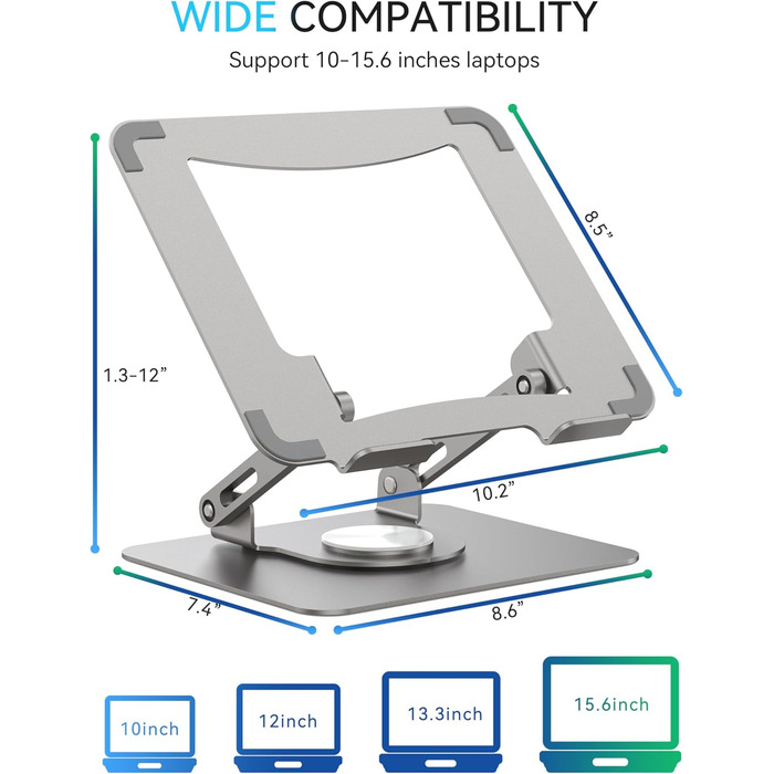Підставка для ноутбука Soundance: регульована висота, 360° обертання, чорна, 10-15,6 дюймів