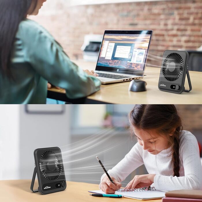 USB вентилятор WHATOOK: безшумний, з регулюванням швидкості 1-100, акумуляторний, LED-індикатор, портативний міні-вентилятор для офісу, дому, кемпінгу, подорожей (2000mAh, чорний & фіолетовий)