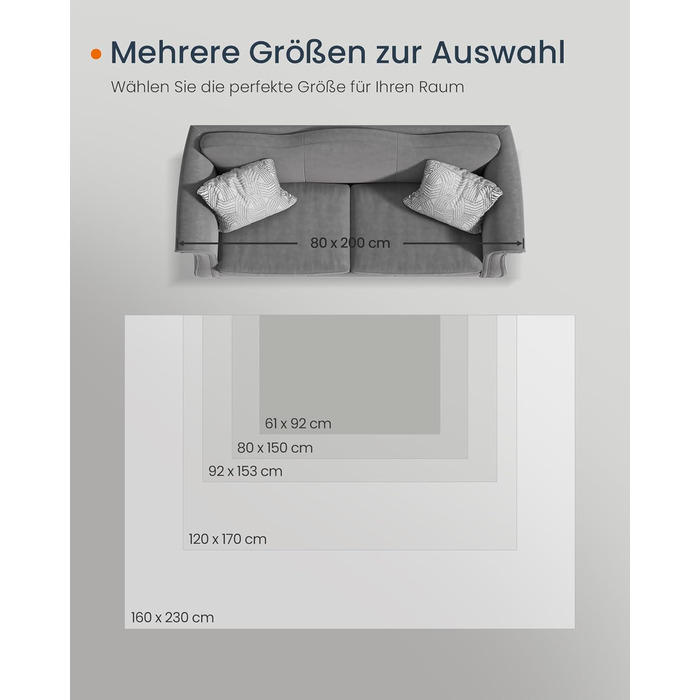 Килим SONGMICS HOME Vintage, 120x170 см, для вітальні, спальні, кухні, коридору, їдальні, сірий (TAR032G01)