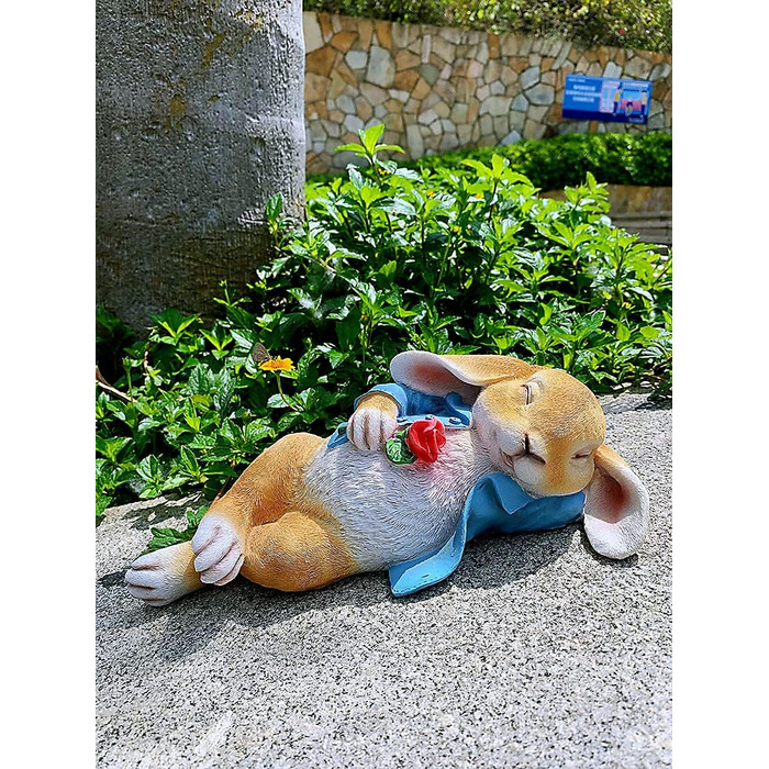 iRonrain Garden Statues Rabbits, Fantasy Bunny Outdoor Art Décor Animal Figures Ornament for Thanksgiving Day, Christmas Statue Decorations for Garden Yard Lawn Indoor Sculpture (Blue)