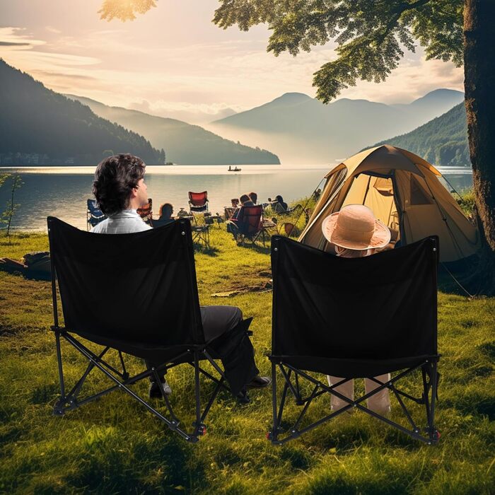Крісло для кемпінгу складне, до 150 кг, легке, регульоване, з сумкою, для відпочинку на природі, риболовлі, саду, пляжу, піших прогулянок (Чорний)