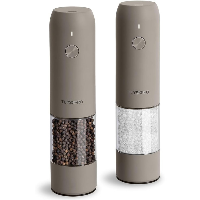 TLYSXPRO Electric Salt and Pepper Grinder Set of 2, USB Rechargeable, Adjustable Coarseness Spice Grinder, Electric Pepper Grinder with LED Light, Cleaning Brush, Kitchen Gadgets, Greige