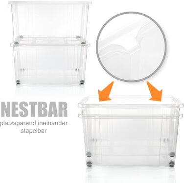 BigDean 4-Piece 60L Storage Box with Lid, Large Steel Grey - Stackable, Robust Box, BPA-Free - Rollable Storage Box with Secure Click Closures - Made in Germany