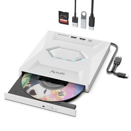 Зовнішній CD/DVD привід Alxum USB 3.0 з картридером SD/TF та додатковим USB-портом, білий