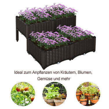 Outsunny Raised Garden Bed Rattan Plant Box 40x40x44cm with PP Drainage Holes, Brown for Garden Balcony