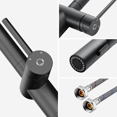 Чорний кухонний змішувач CECIPA SOFETIY SERIE з висувною лійкою, 360° поворот, нержавіюча сталь, 2 режими струменя