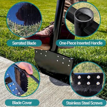CKLT One-Piece Edge Trimmer 100cm with Spring Steel Blade Manual Lawn Edger Manganese Steel Rustproof Half-Moon Garden Tool with Rubber Grip for Landscape Maintenance