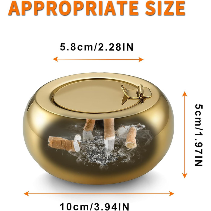 Попільничка з кришкою з нержавіючої сталі Golden S-Gold (S-Gold)