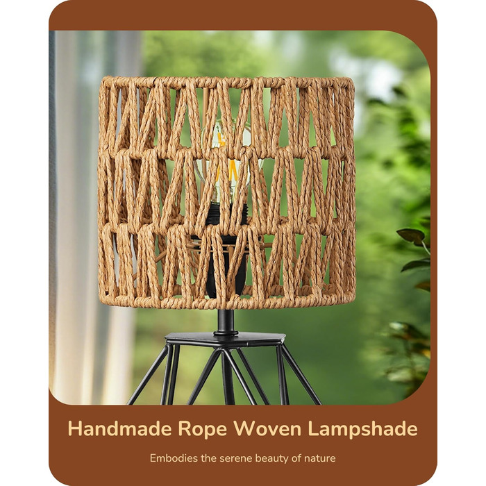 EDISHINE Настільна лампа, сучасний індустріальний дизайн, цоколь E14, вінтаж, для спальні/вітальні, білий & золотий (ротанг + чорний)