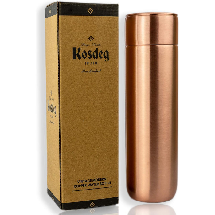 Copper Drinking Bottle, approx. 500 ml, modern vintage design, Ayurvedic copper vessel, drink more water, reduce your sugar intake, and enjoy the health benefits immediately.