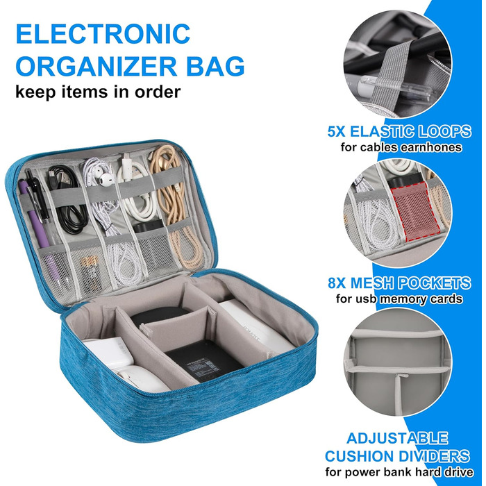 Водонепроникна сумка-органайзер для кабелів та аксесуарів: USB-накопичувачі, SD-карти, Power Bank (Himmelblau)