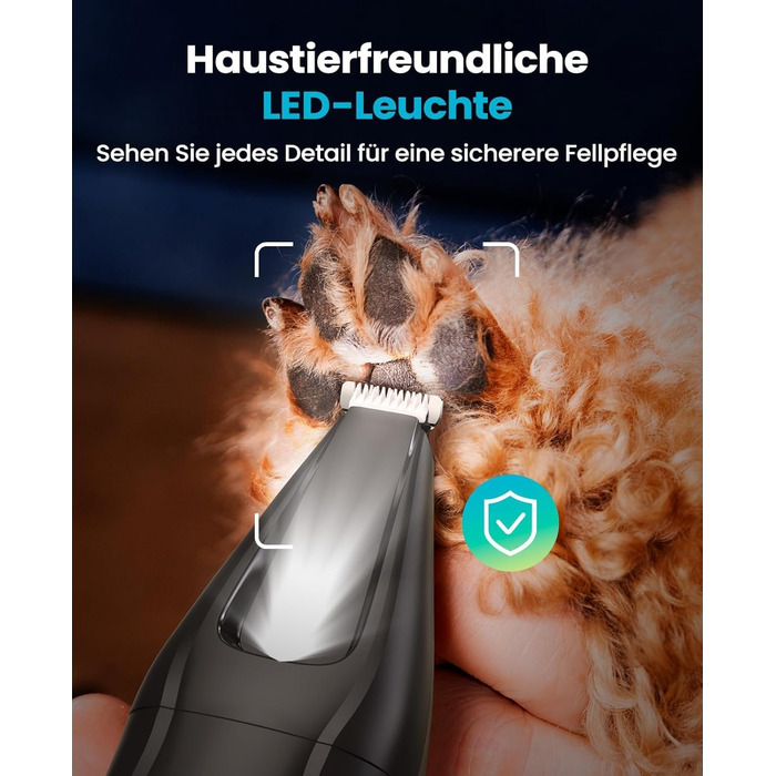 Машинка для стрижки собак та котів oneisall 2-в-1 з тримером для подушок, LED-підсвічуванням, тиха, акумулятор 2000 mAh, для густого та кучерявого хутра, синього кольору