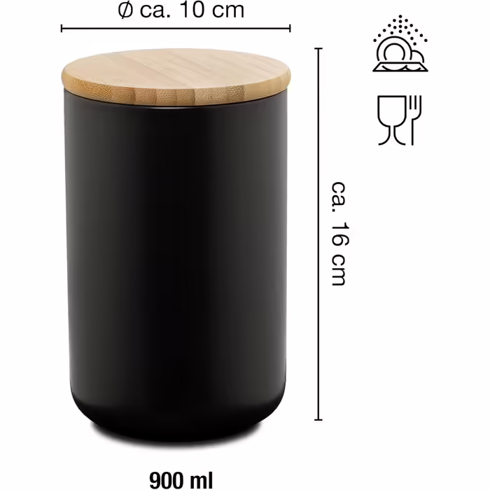 Moritz & Moritz Storage Jar Black 600 ml - Labelable – Ceramic Storage Jar with Bamboo Lid - Jar with Lid for Flour, Coffee, Muesli or Bathroom Accessories