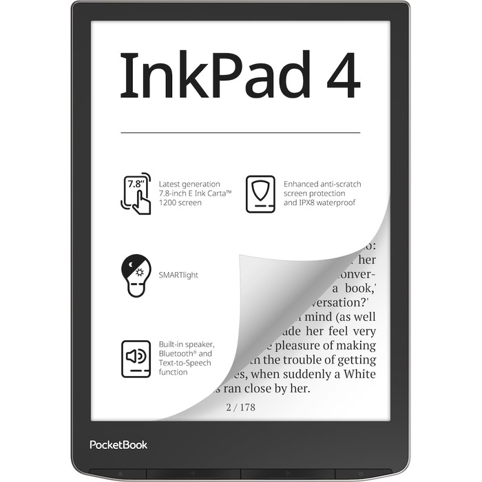 PocketBook InkPad 4: електронна книга, 7.8 дюйма, 32 ГБ, сріблястий колір
