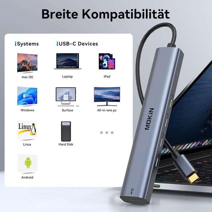 MOKiN USB-C хаб 6-в-1: HDMI 4K, 2xUSB 3.0, USB 2.0, SD/MicroSD, для MacBook, XPS та інших пристроїв