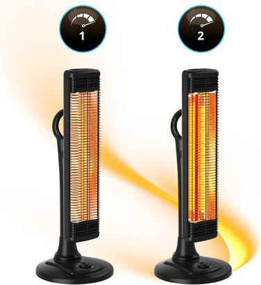 Інфрачервовий обігрівач Climative 2500W з 9 рівнями, IP65, для тераси та приміщення, з пусковим пристроєм та таймером, чорний (фіксований)