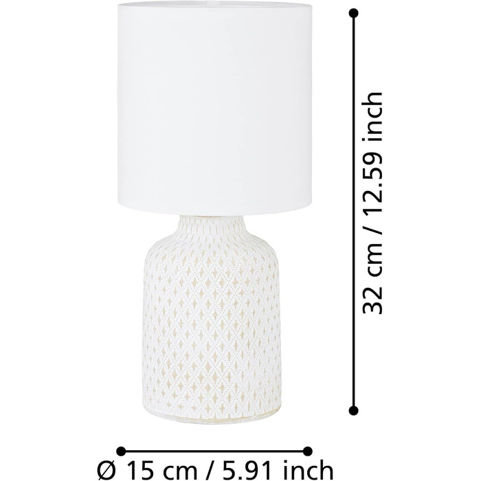Настільна лампа EGLO Bellariva: кераміка кремового кольору, тканина білого кольору, з вимикачем, E14