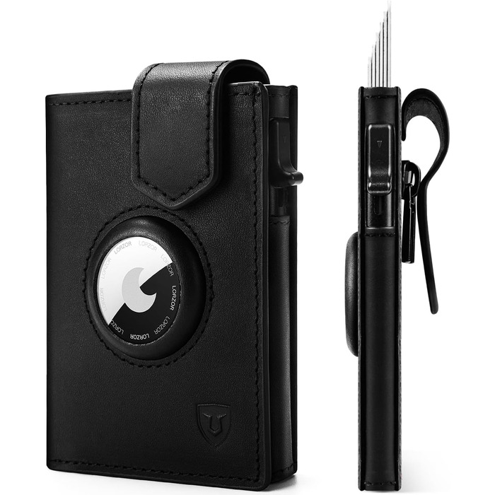 LORZOR® AirTag Wallet - Slim Wallet with Coin Pocket & RFID Protection - AirTag Wallet for Men Made of Genuine Leather - AirTag Wallet - Card Holder - Smart Wallet/Bifold Wallet for Men
