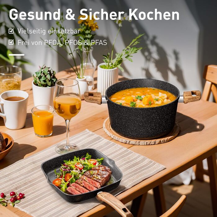 Набір посуду Kitchen Academy для індукційних плит, гранітне покриття, 30 предметів, чорний
