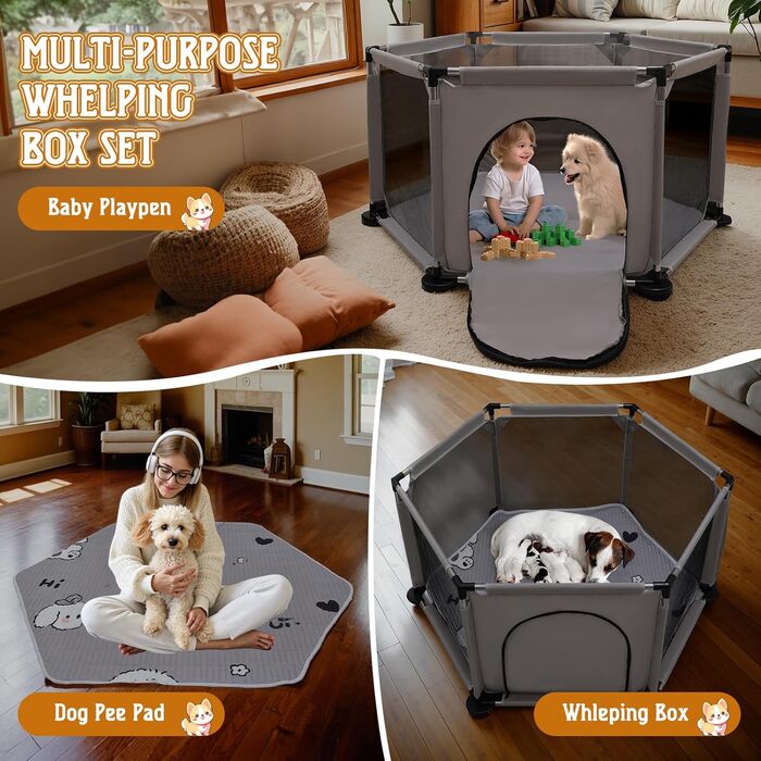 Кінець для цуценят у формі шестикутника, 122x65 см, сірий. Ігровий центр, манеж для цуценят, аксесуари для собак та цуценят