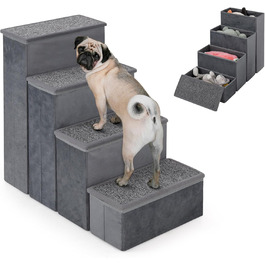 Сходинки для собак SOARS: складана пандус для домашніх тварин з місцем для зберігання, антиковзкі, до 50 кг, для собак та котів, під ліжко/диван (сірий, 38 x 65 x 58 см)