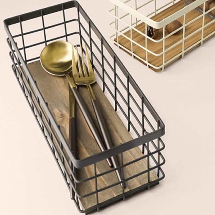 Dicunoy 2 Pack Small Wire Basket, Rectangular Metal Basket Narrow, Small Storage Basket Bathroom Basket, Counter Organizer Basket for Desktop Fruit, Kitchen Countertop, Office Decorative, 10 x 10 x 25 cm
