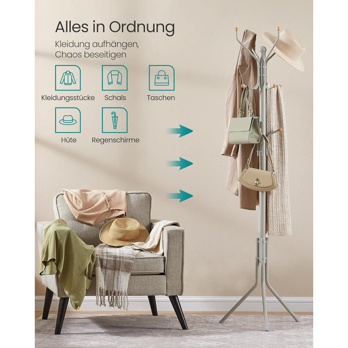 SONGMICS 182 cm Height Wardrobe Rack Stable Metal Clothes Rack Wardrobe, white, RCR19W (49 x 49 x 182H cm, Cappuccino Beige)