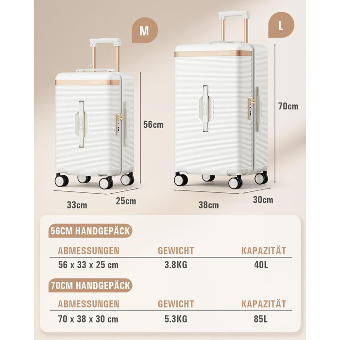 Чемодан Joyway ABS, ручна поклажа, 56 см, білий. З TSA замком, відкидним внутрішнім відділенням та подвійними колесами.
