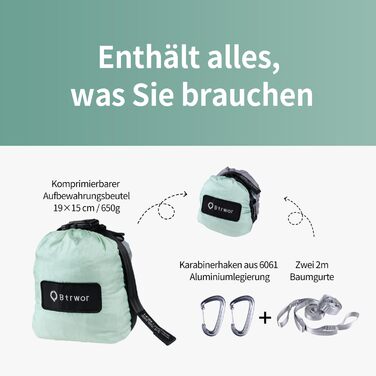 Гамак для відпочинку на двоє | 300 кг | Гамак-матрас з комплектом кріплення | Наметний гамак з нейлону | 290x170 см (м'ятний)