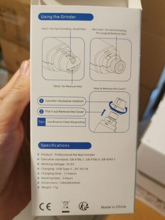 Електричний точило для кігтів собак та котів 3-в-1 з USB-зарядкою, 8000 об/хв, тихе та безпечне, точне шліфування, ергономічне, для малих, середніх та великих тварин