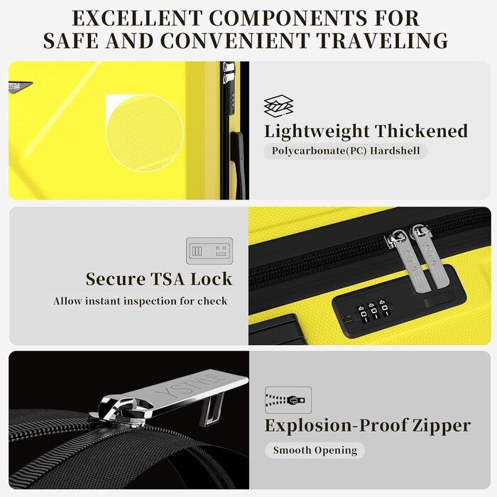 Набір валіз Ystyle Kofferset 5-ти частинний: 12', 18', 20', 24', 28' + косметична сумка, ABS, 360° колеса, TSA-замок, для подорожей, круїзів, навчання за кордоном, колір м'ятний